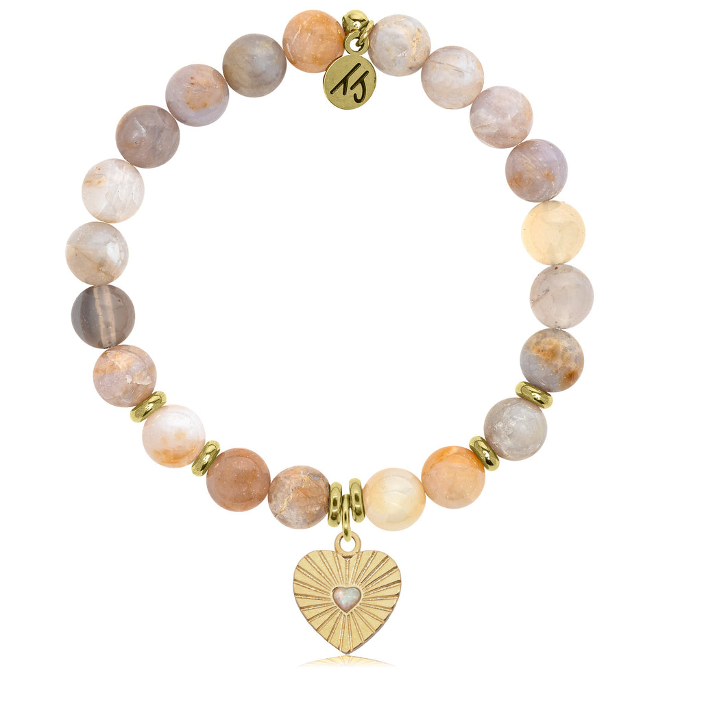 Gold Collection - Australian Agate Stone Bracelet with Heart Gold Charm