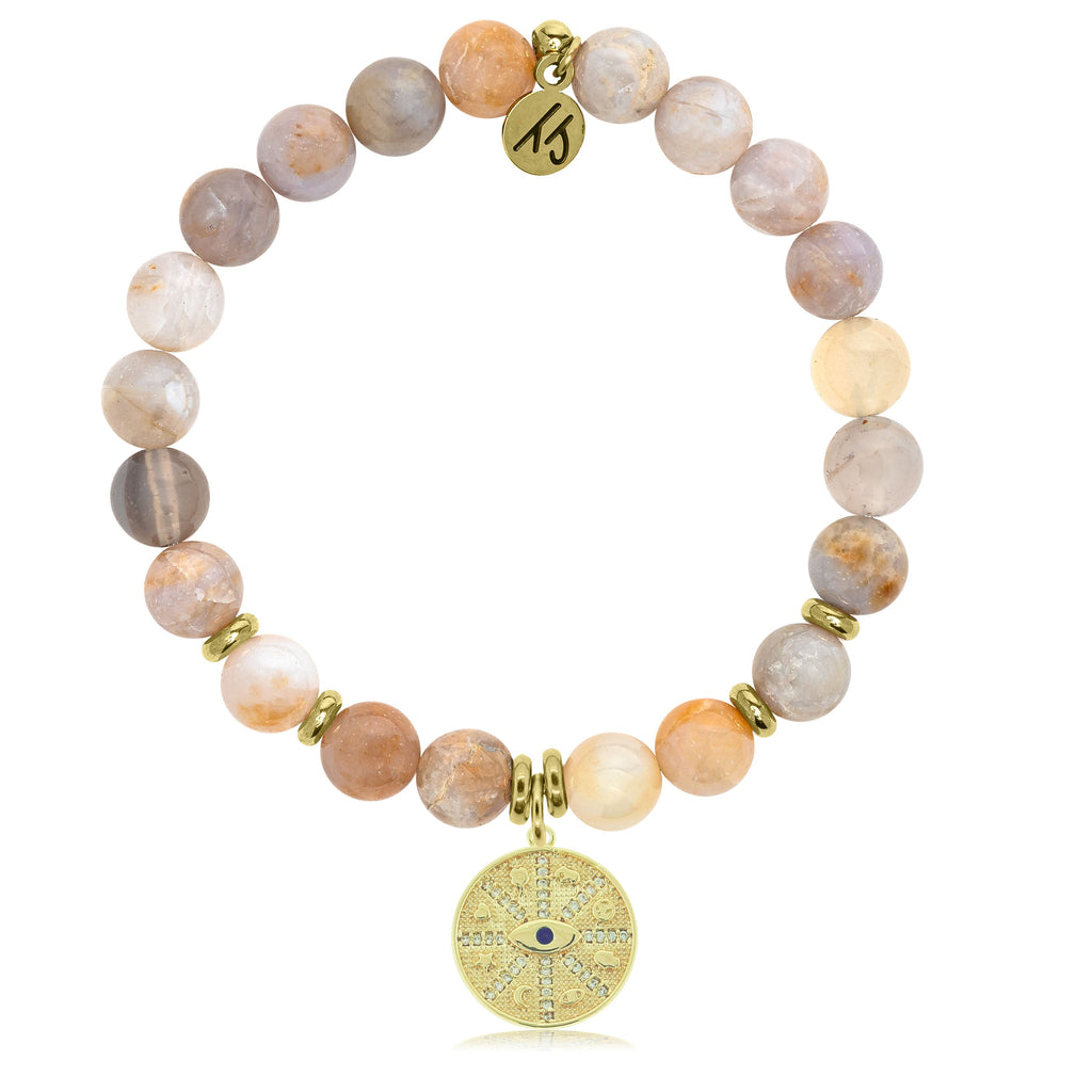 Gold Collection -Australian Agate Stone Bracelet with Protection Gold Charm