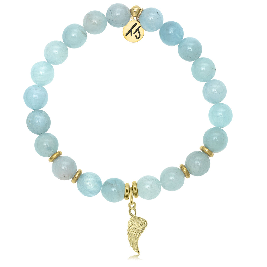 Gold Collection - Blue Aquamarine Stone Bracelet with Angel Blessings Gold Charm