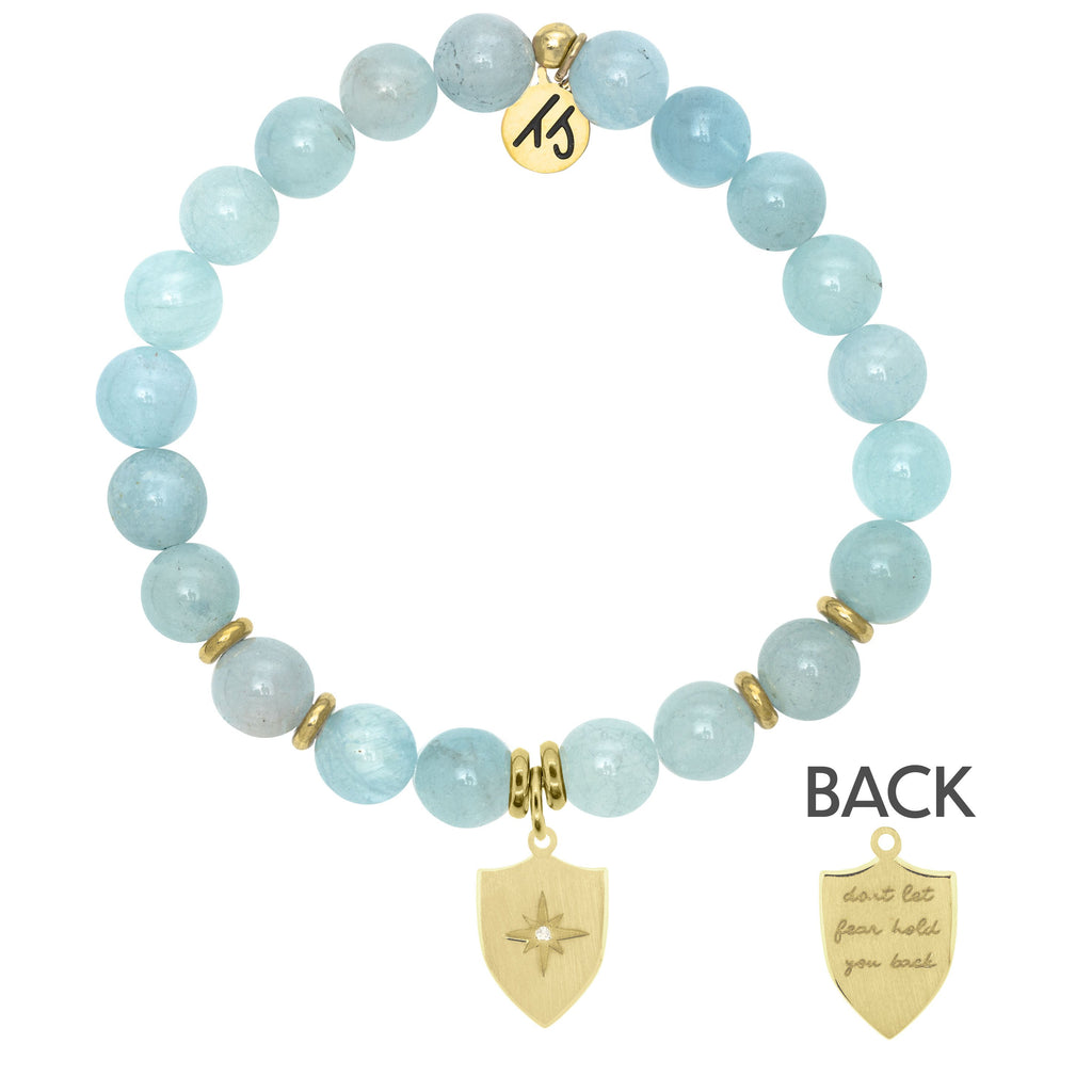 Gold Collection - Blue Aquamarine Stone Bracelet with Shield Gold Charm
