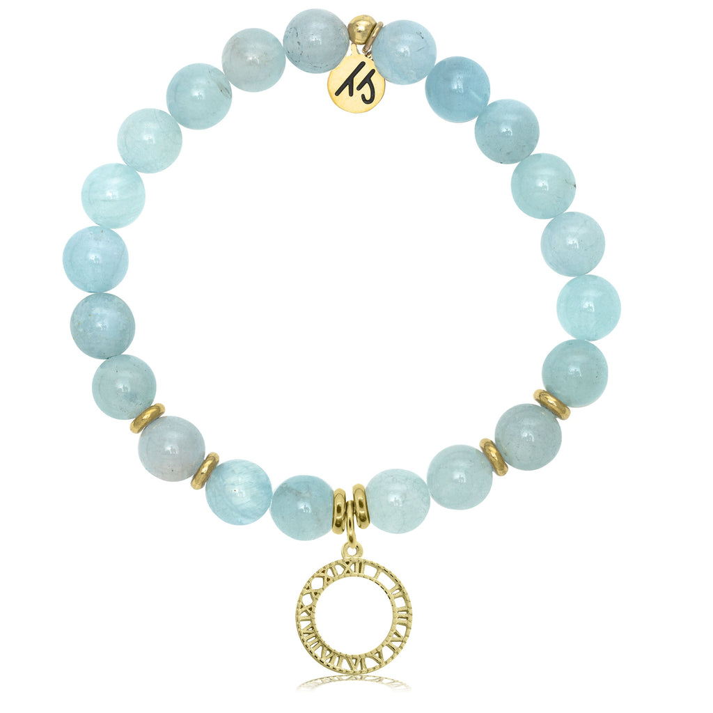 Gold Collection - Blue Aquamarine Stone Bracelet with Timeless Gold Charm