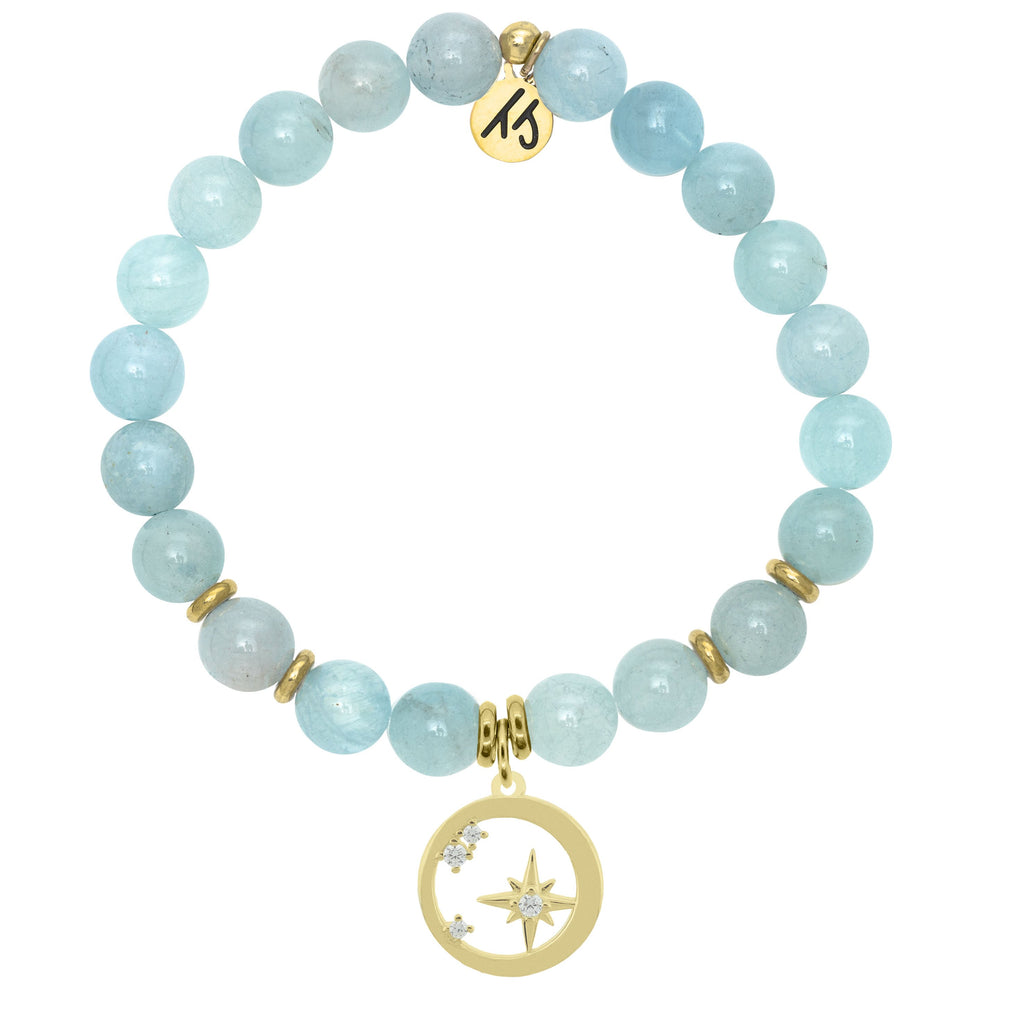 Gold Collection - Blue Aquamarine Stone Bracelet with What is Meant to Be Gold Charm