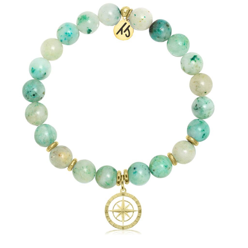 Gold Collection - Caribbean Quartzite Stone Bracelet with Compass Rose Gold Charm