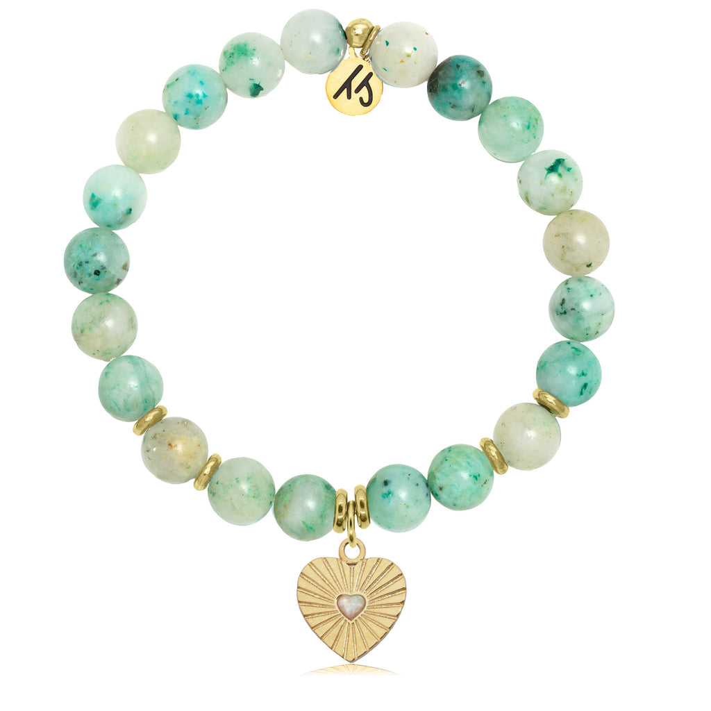 Gold Collection - Caribbean Quartzite Stone Bracelet with Heart Gold Charm