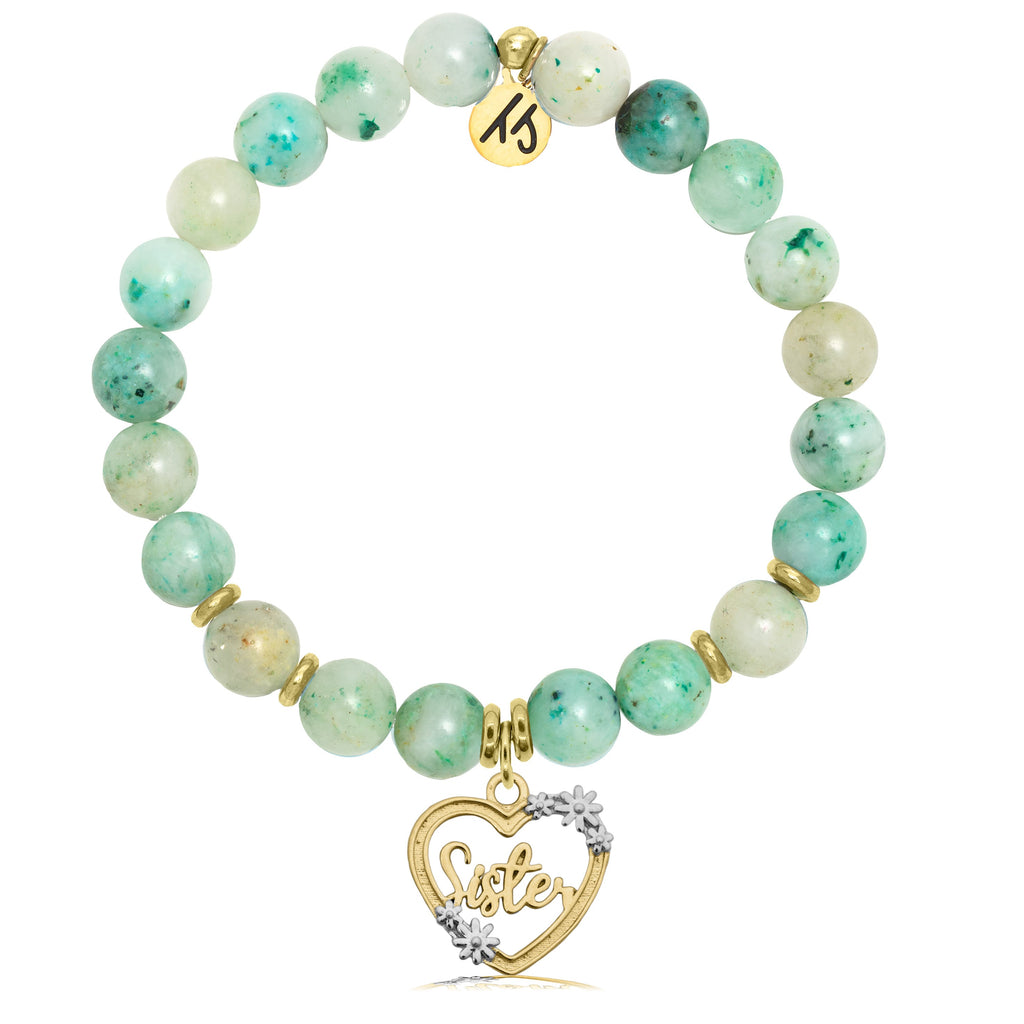 Gold Collection - Caribbean Quartzite Stone Bracelet with Heart Sister Charm