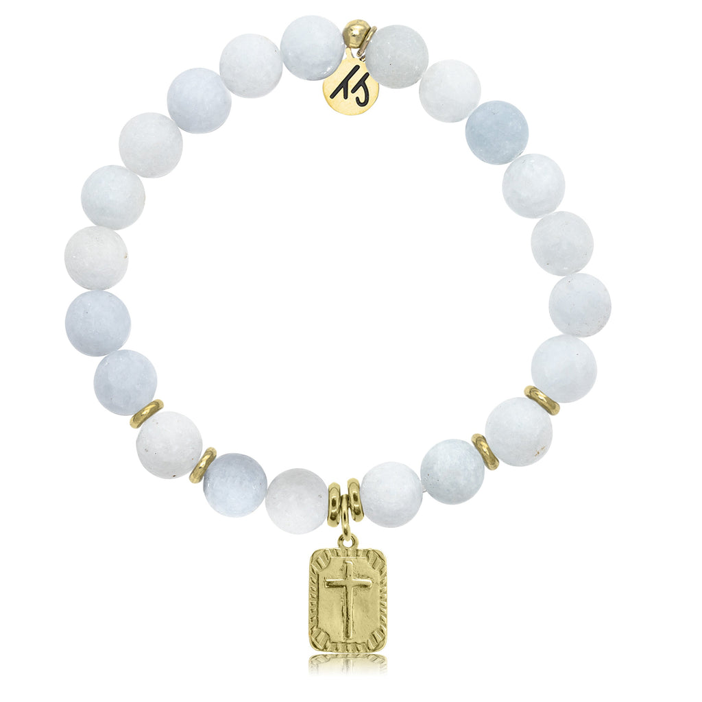 Gold Collection - Celestine Stone Bracelet with Cross Gold Charm