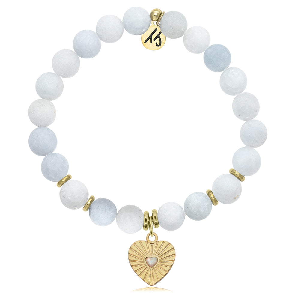 Gold Collection - Celestine Stone Bracelet with Heart Gold Charm