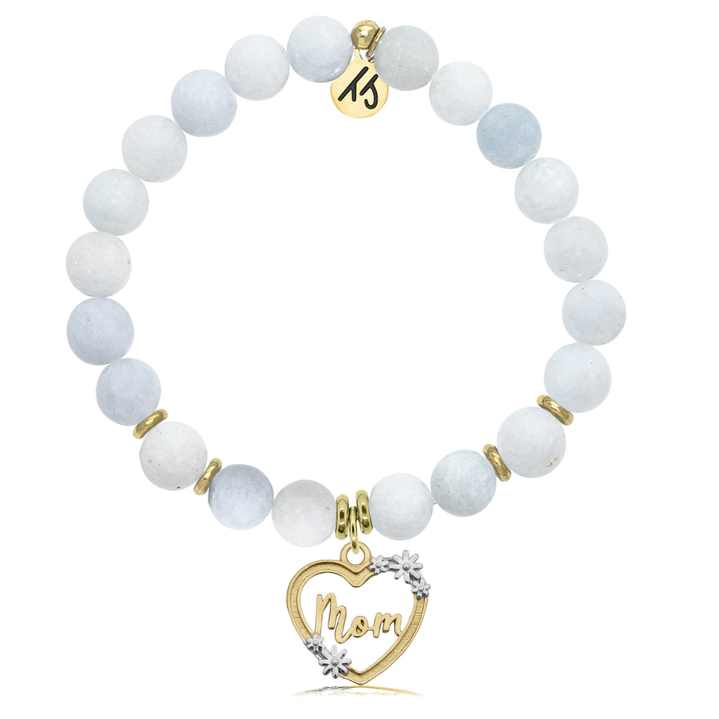 Gold Collection - Celestine Stone Bracelet with Heart Mom Charm