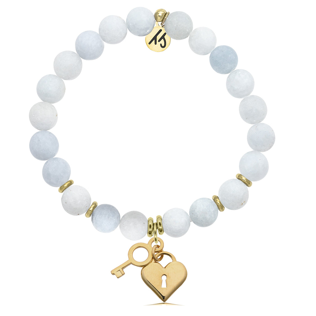 Gold Collection - Celestine Stone Bracelet with Key to my Heart Gold Charm