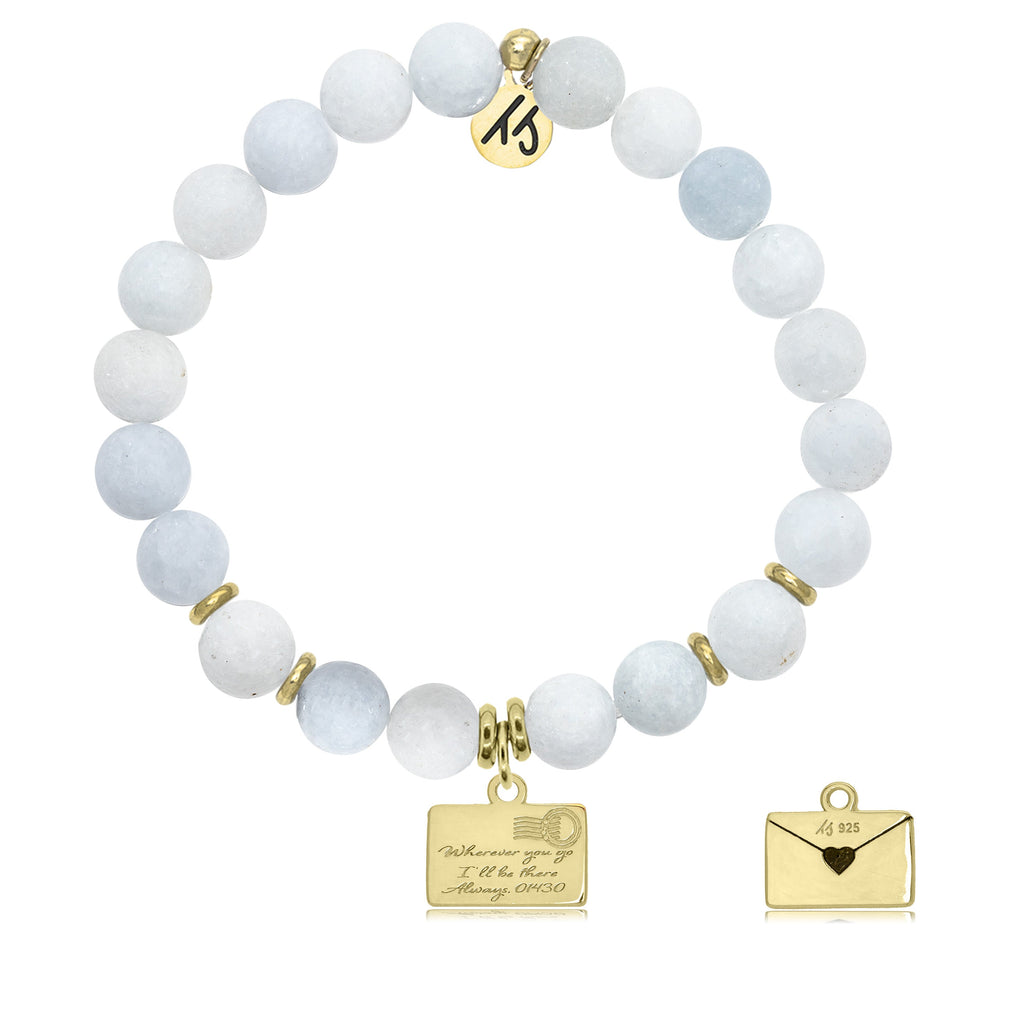 Gold Collection - Celestine Stone Bracelet with Love Letter Gold Charm