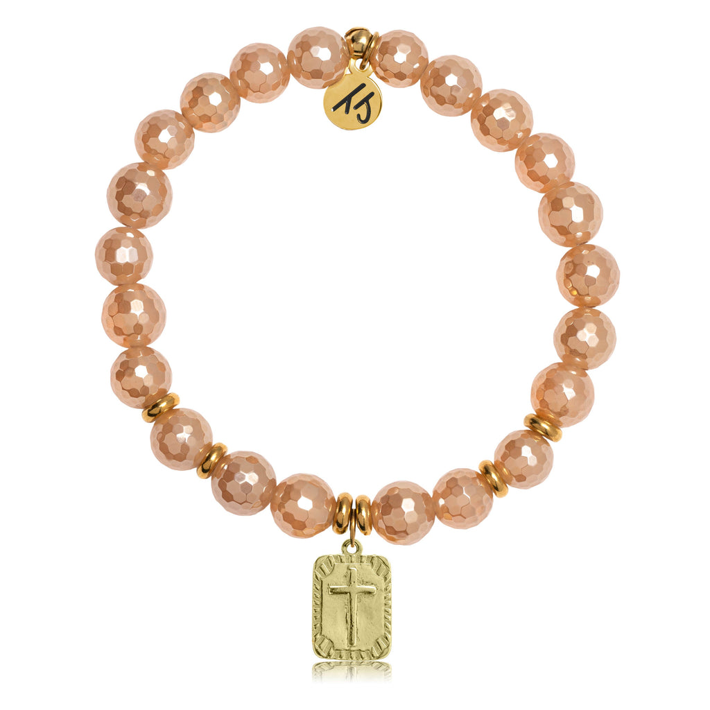 Gold Collection - Champagne Agate Stone Bracelet with Cross Gold Charm