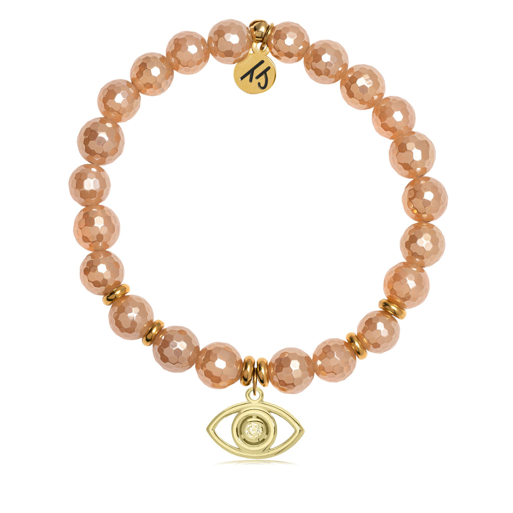 Gold Collection - Champagne Agate Stone Bracelet with Evil Eye Gold Charm