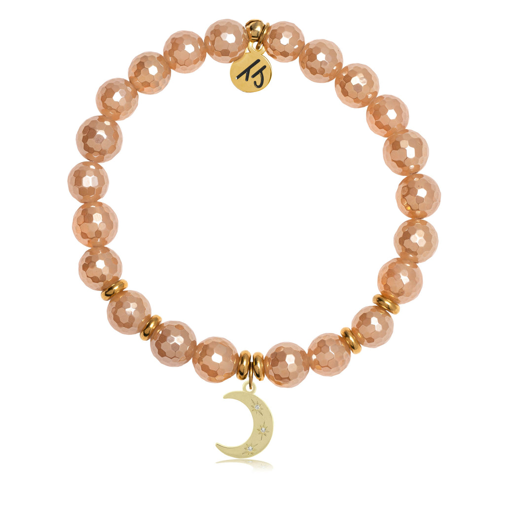 Gold Collection - Champagne Agate Stone Bracelet with Friendship Stars Gold Charm