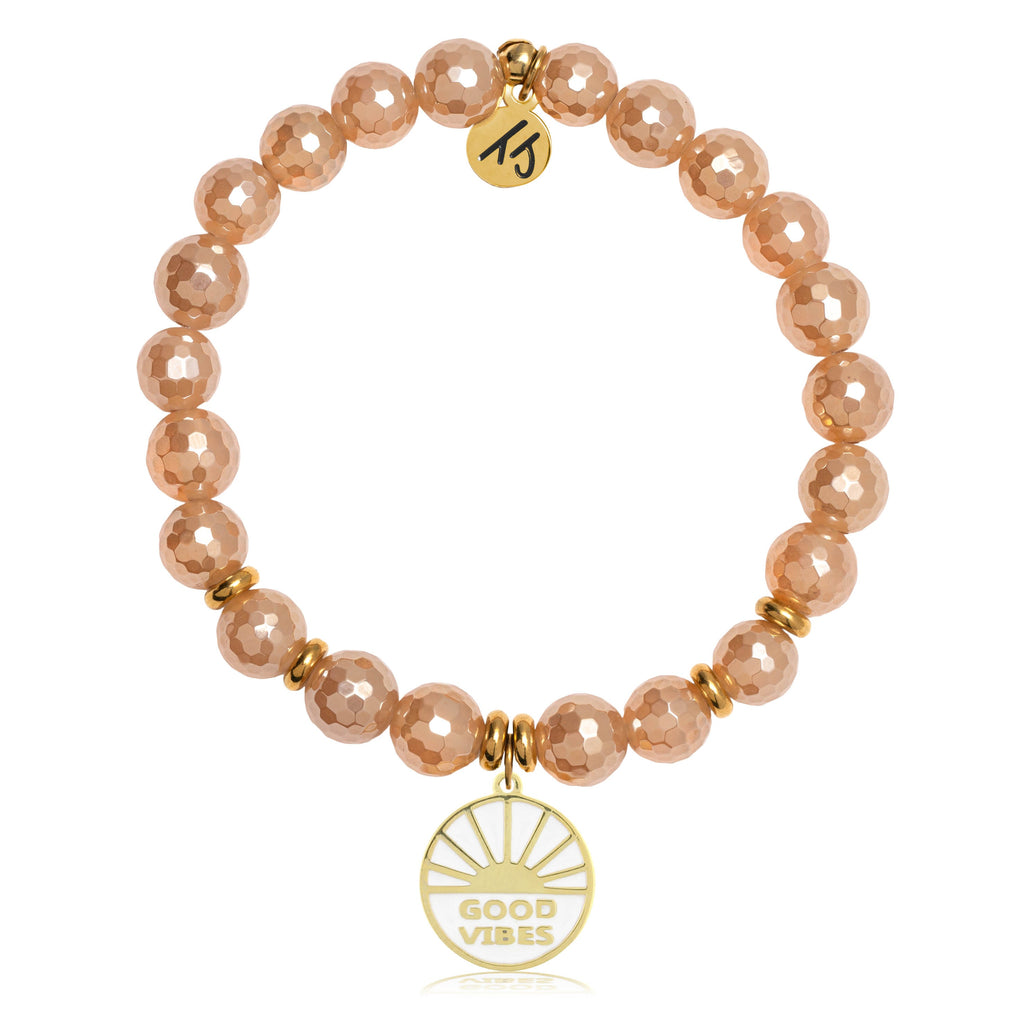 Gold Collection - Champagne Agate Stone Bracelet with Good Vibes Gold Charm
