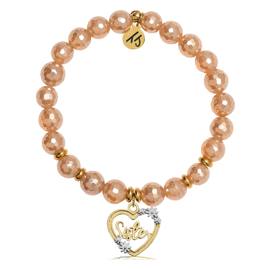 Gold Collection - Champagne Agate Stone Bracelet with Heart Sister Charm