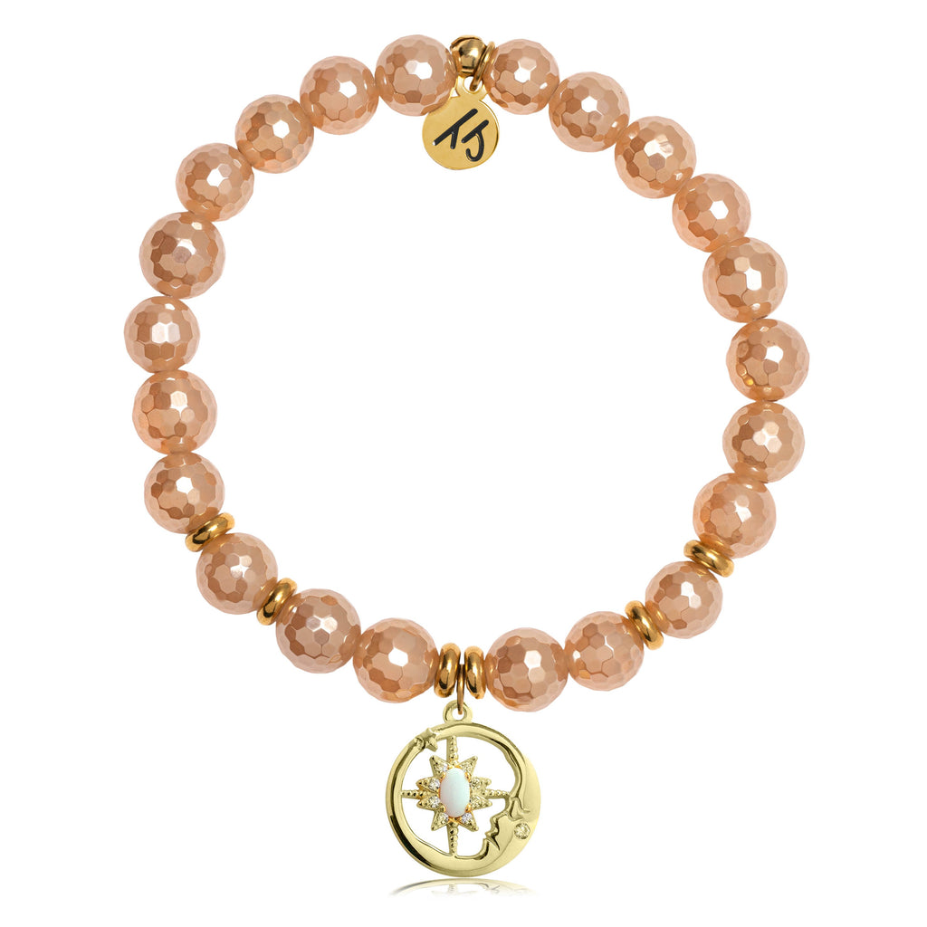 Gold Collection - Champagne Agate Stone Bracelet with Moonlight Gold Charm