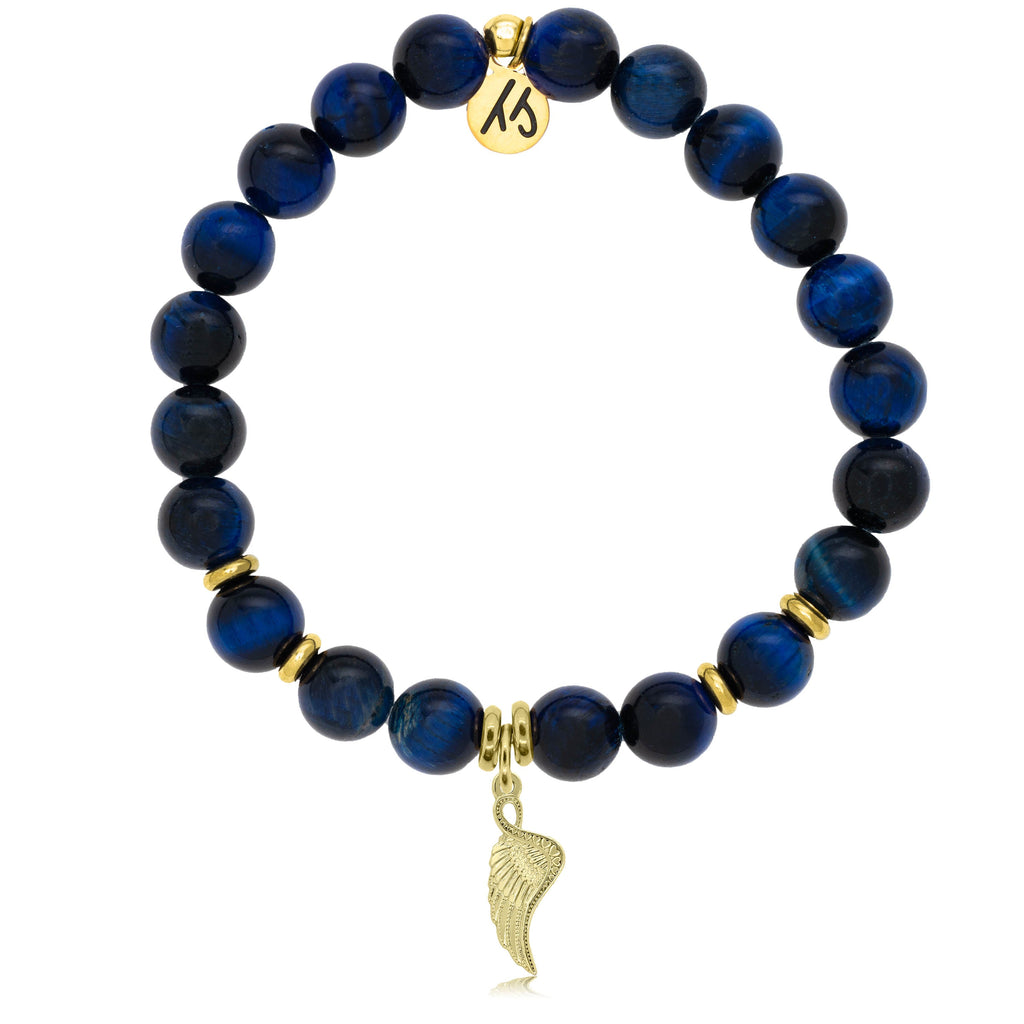 Gold Collection - Lapis Tiger's Eye Stone Bracelet with Angel Blessings Gold Charm