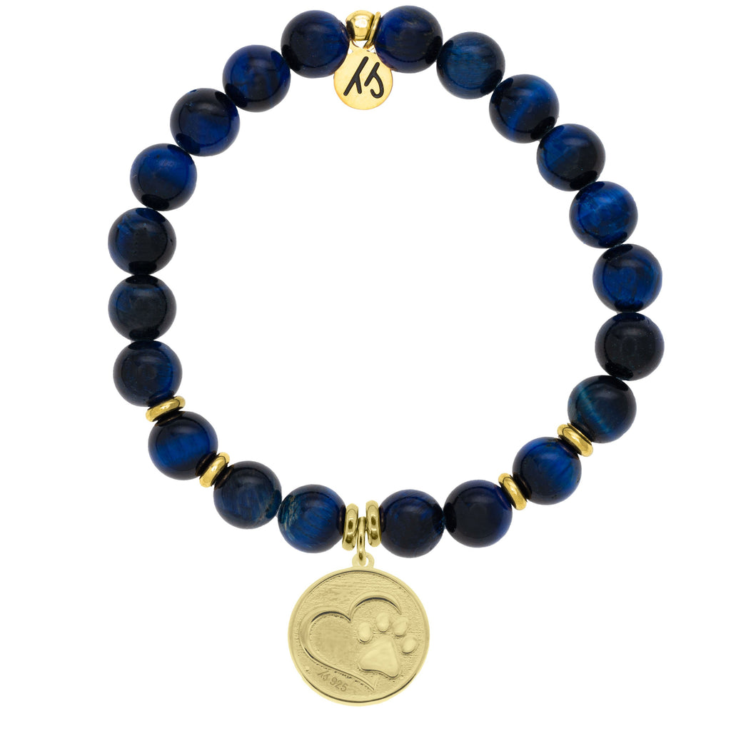 Gold Collection - Lapis Tiger's Eye Stone Bracelet with Paw Print Gold Charm