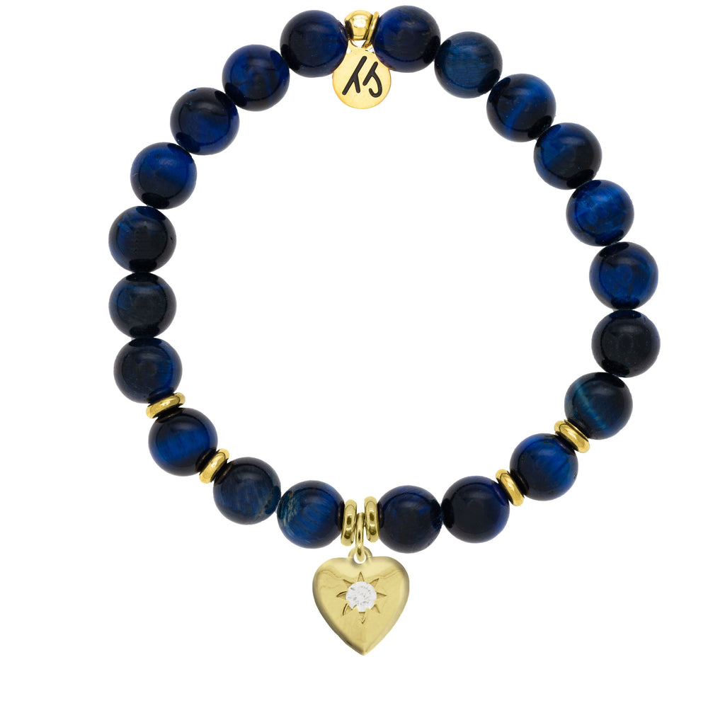 Gold Collection - Lapis Tiger's Eye Stone Bracelet with Self Love Gold Charm