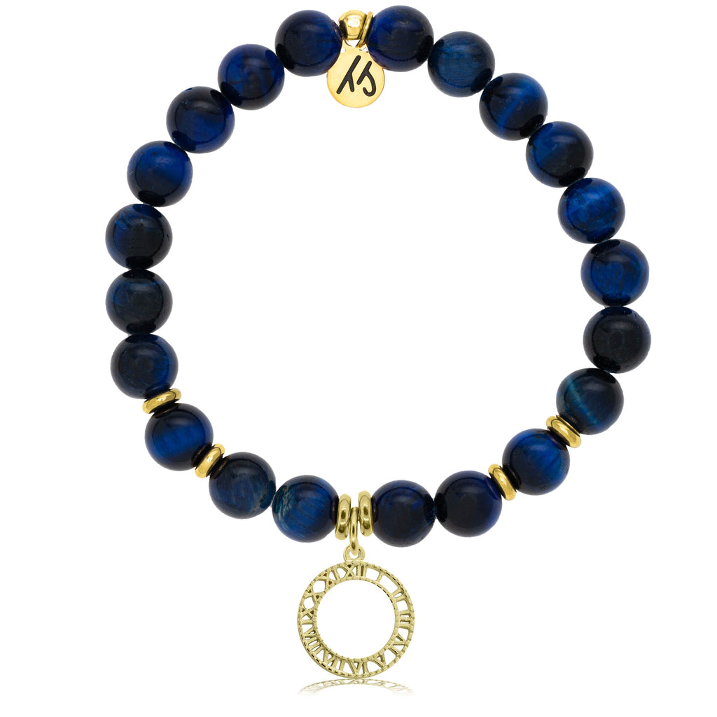 Gold Collection - Lapis Tiger's Eye Stone Bracelet with Timeless Gold Charm