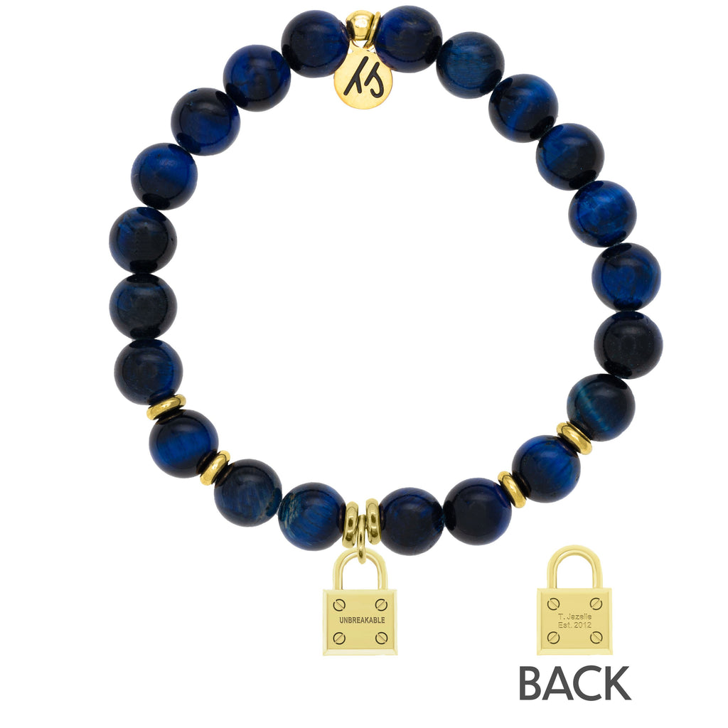 Gold Collection - Lapis Tiger's Eye Stone Bracelet with Unbreakable Gold Charm