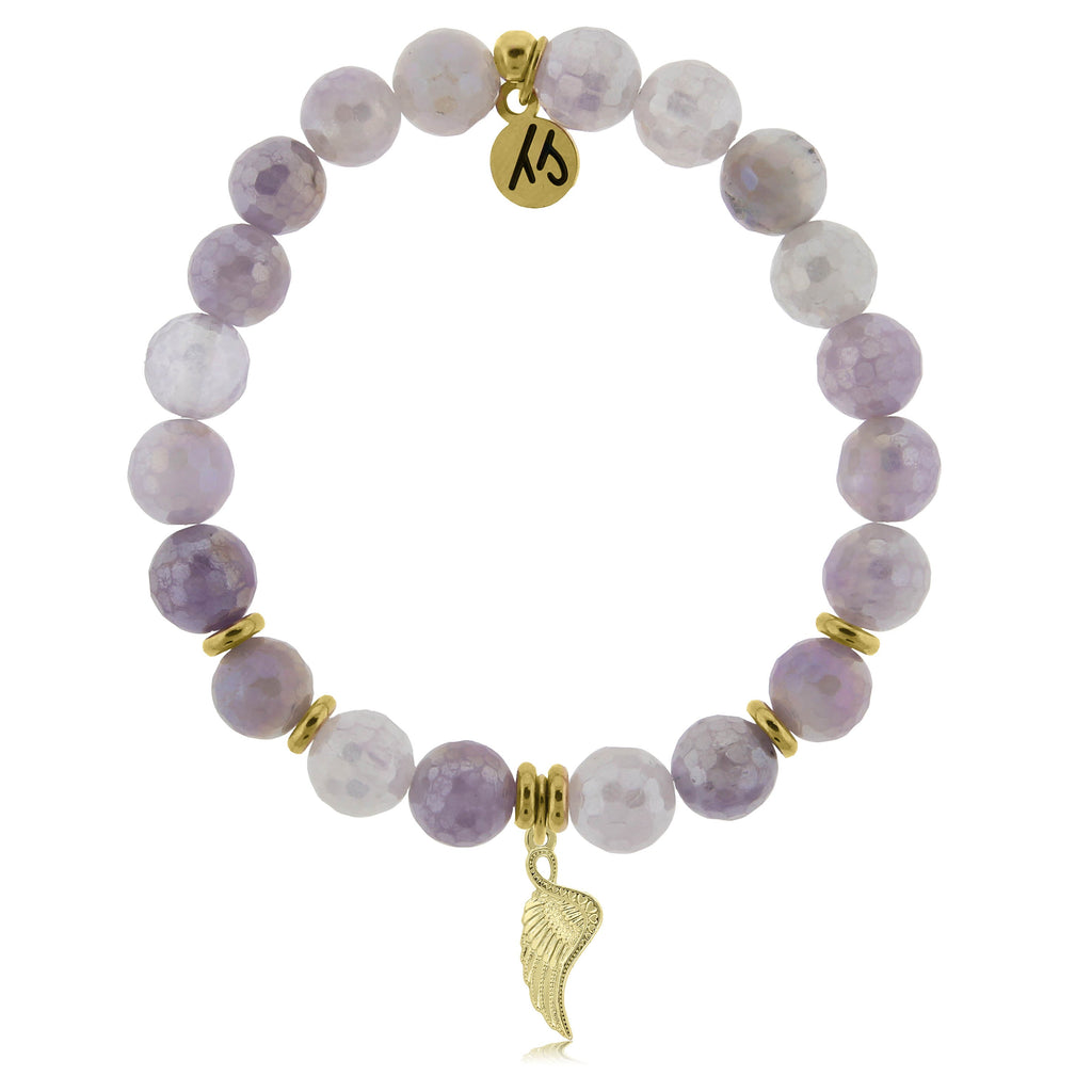 Gold Collection - Mauve Jade Stone Bracelet with Angel Blessings Gold Charm