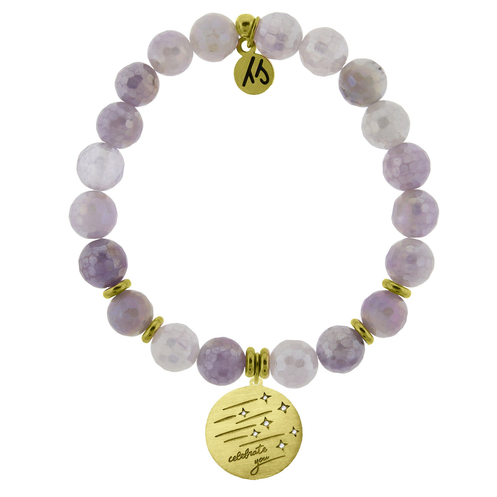 Gold Collection - Mauve Jade Stone Bracelet with Birthday Wishes Gold Charm