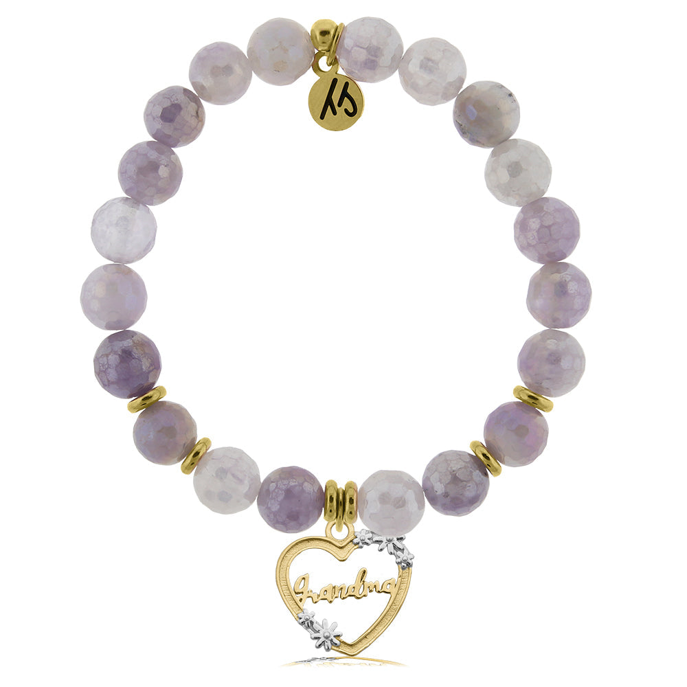 Gold Collection - Mauve Jade Stone Bracelet with Heart Grandma Gold Charm