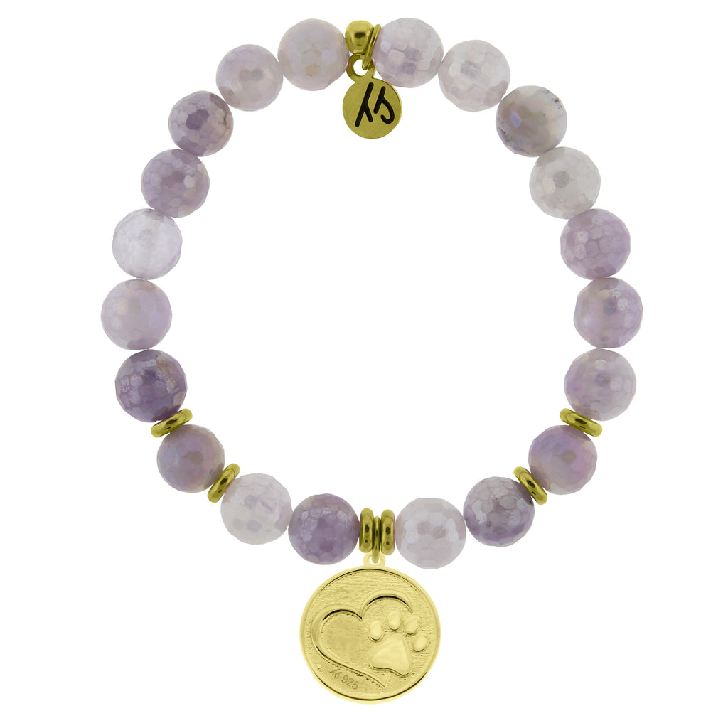 Gold Collection - Mauve Jade Stone Bracelet with Paw Print Gold Charm