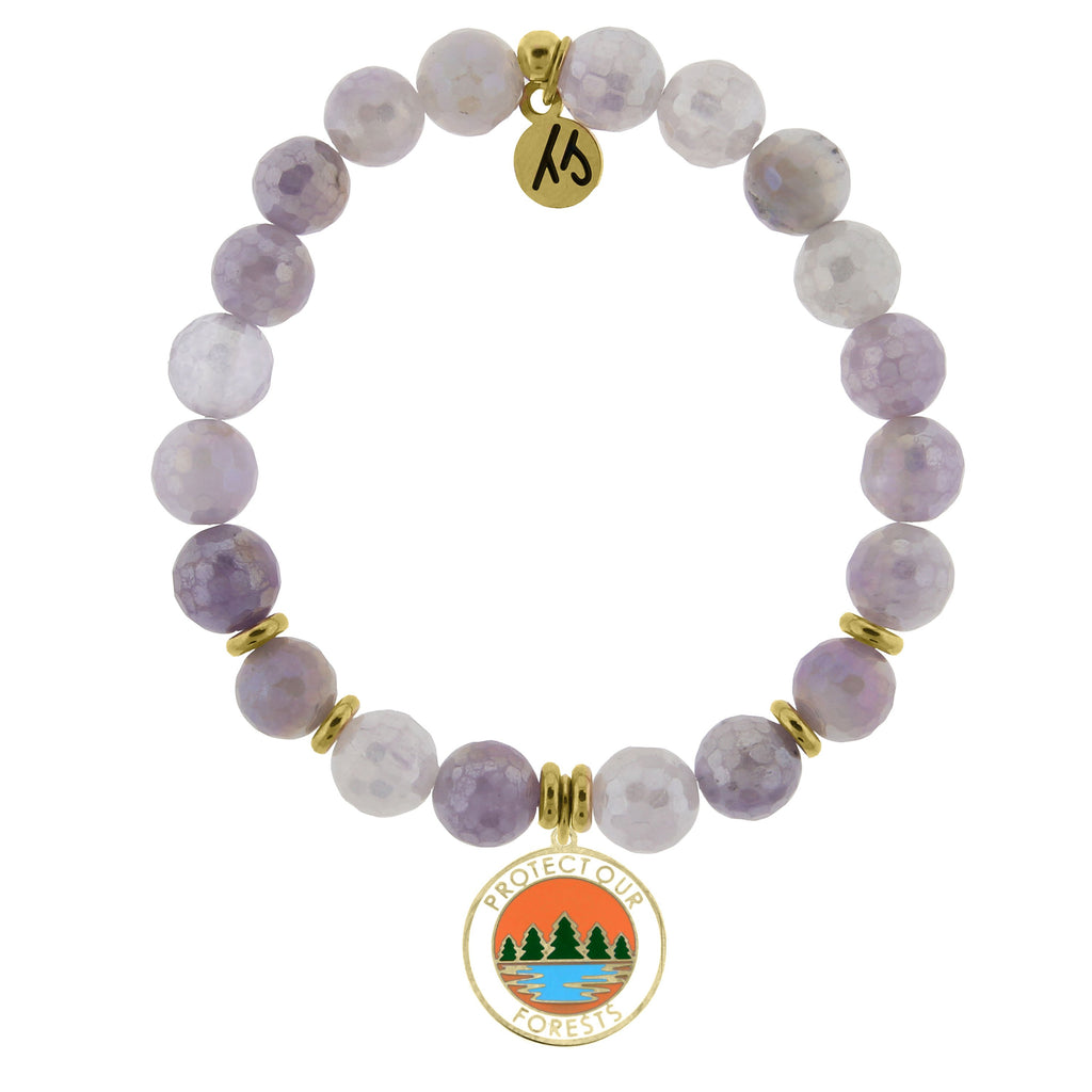 Gold Collection - Mauve Jade Stone Bracelet with Protect our Forests Gold Charm