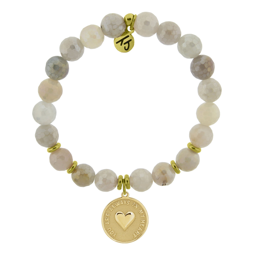 Gold Collection - Moonstone Stone Bracelet with Always in My Heart Gold Charm