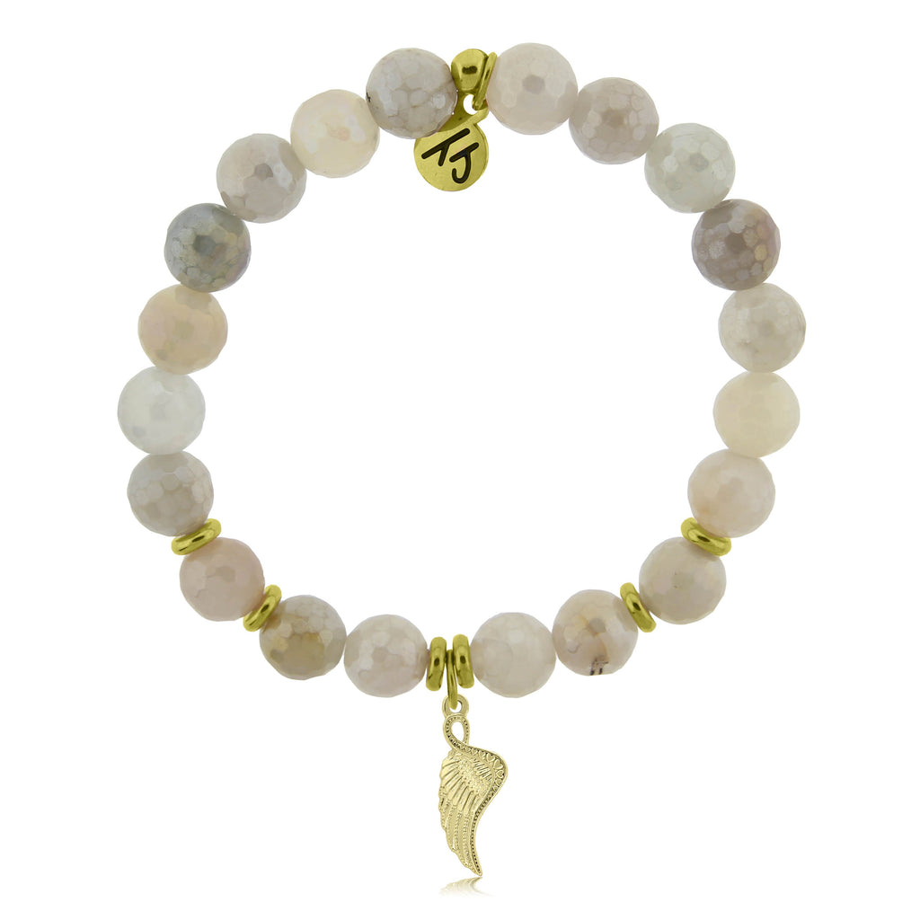 Gold Collection - Moonstone Stone Bracelet with Angel Blessings Gold Charm
