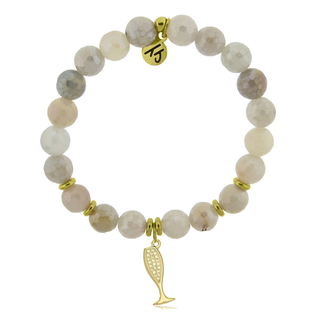 Gold Collection - Moonstone Stone Bracelet with Cheers Gold Charm