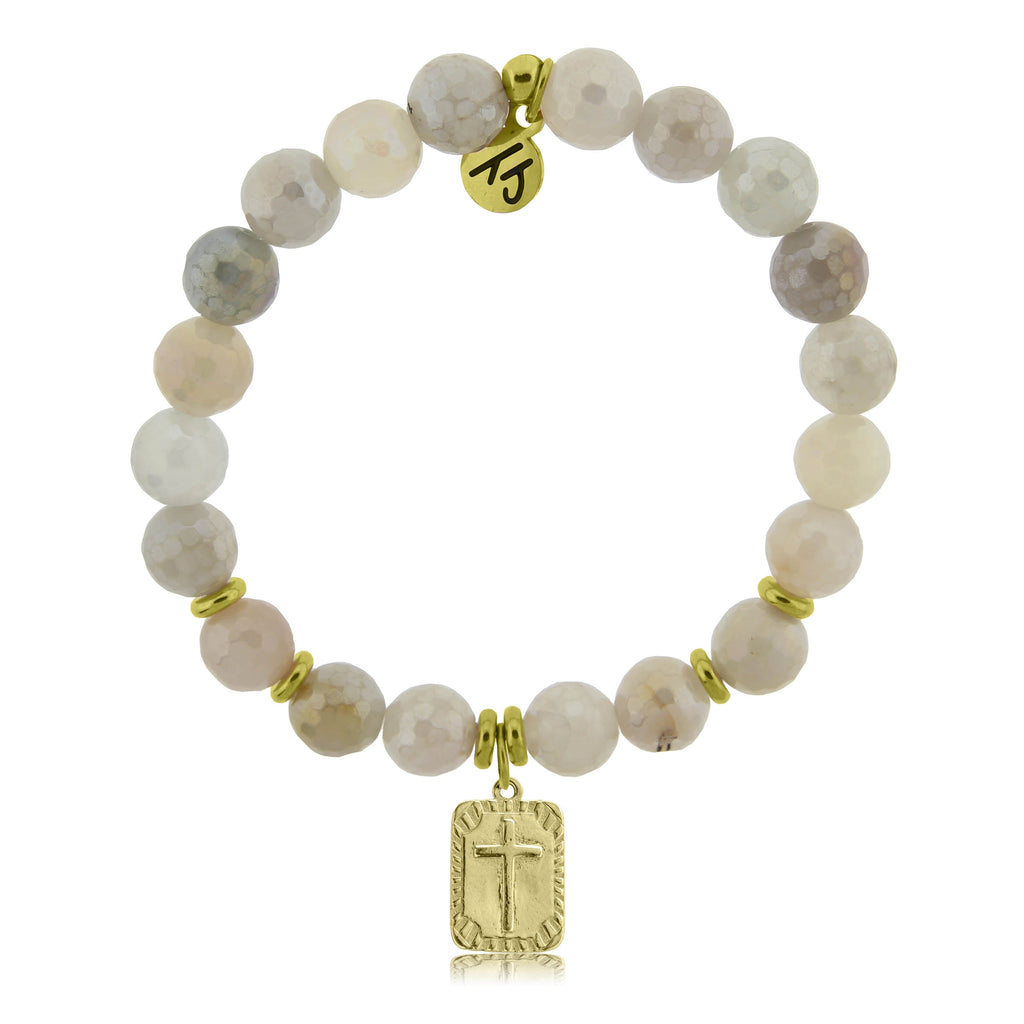 Gold Collection - Moonstone Stone Bracelet with Cross Gold Charm