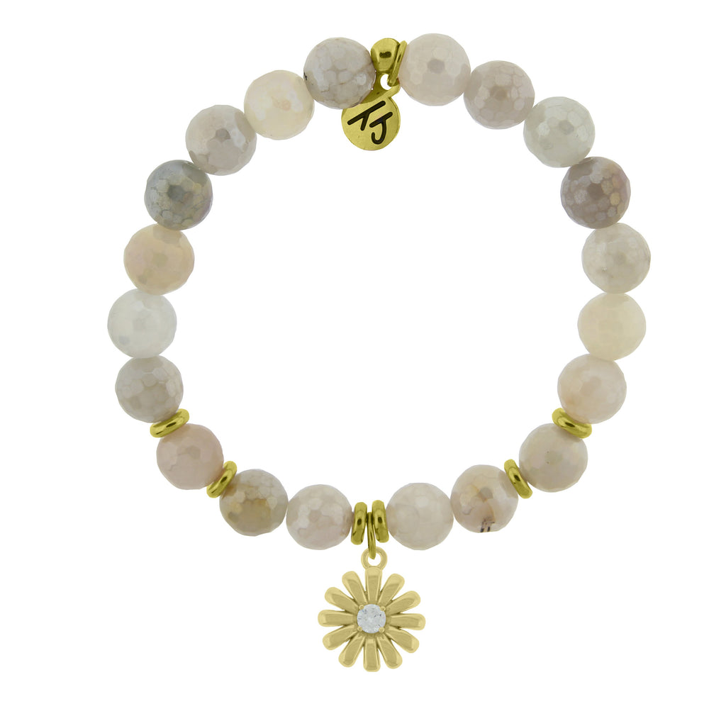 Gold Collection - Moonstone Stone Bracelet with Daisy Gold Charm