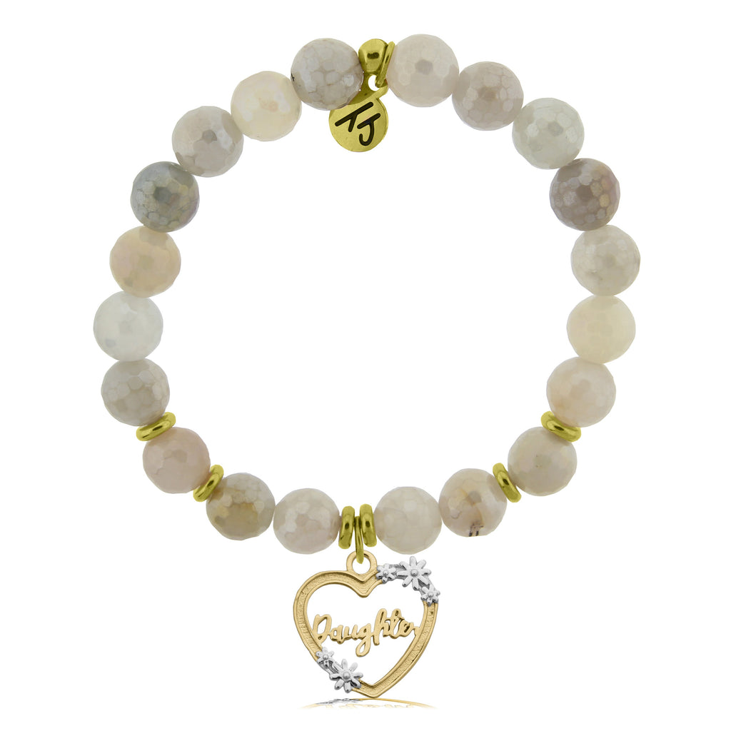 Gold Collection - Moonstone Stone Bracelet with Heart Daughter Charm