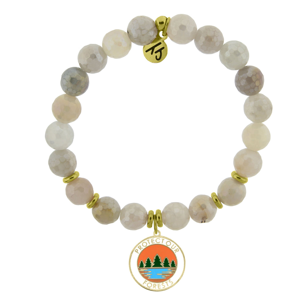 Gold Collection - Moonstone Stone Bracelet with Protect our Forests Gold Charm