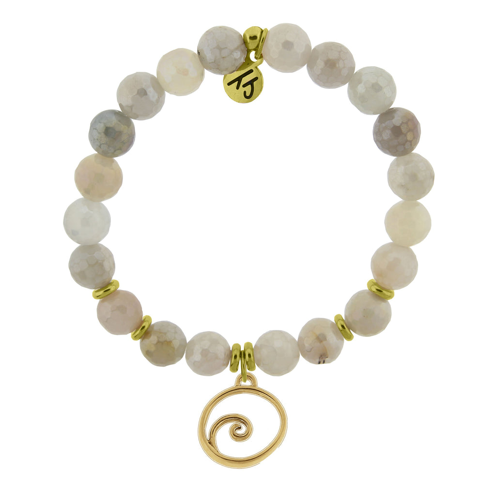 Gold Collection - Moonstone Stone Bracelet with Wave Gold Charm