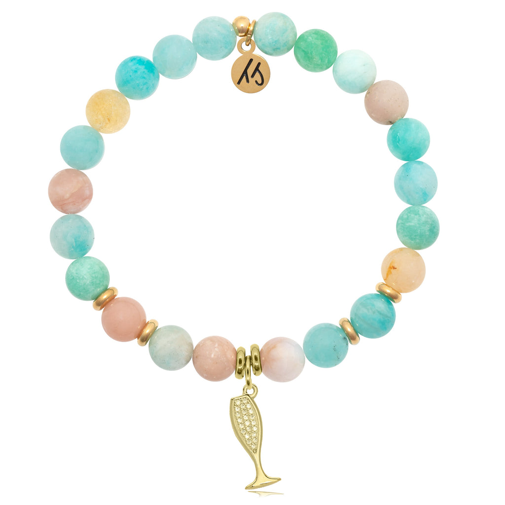 Gold Collection - Multi Amazonite Stone Bracelet with Cheers Gold Charm