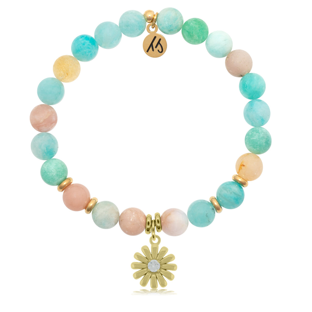 Gold Collection - Multi Amazonite Stone Bracelet with Daisy Gold Charm