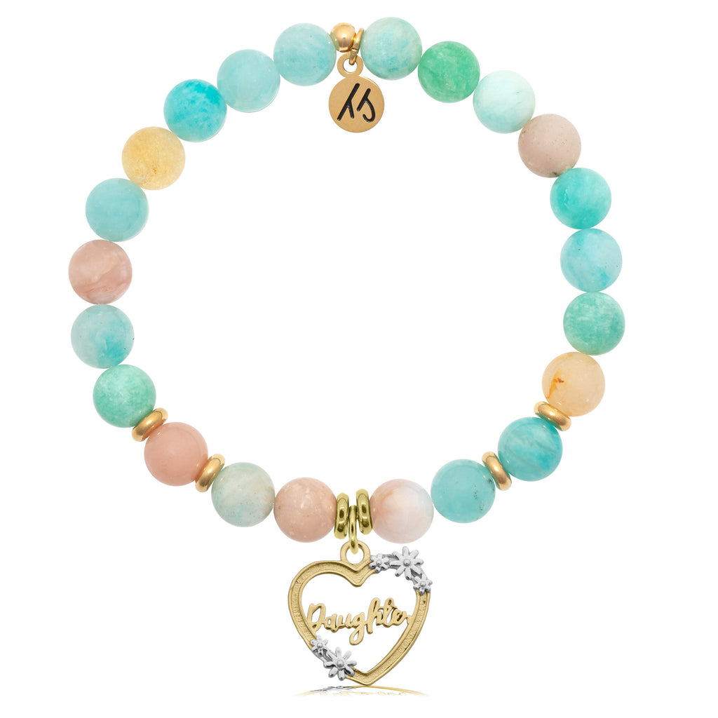 Gold Collection - Multi Amazonite Stone Bracelet with Heart Daughter Gold Charm