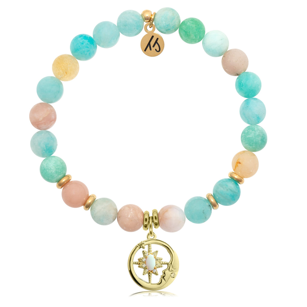 Gold Collection - Multi Amazonite Stone Bracelet with Moonlight Gold Charm