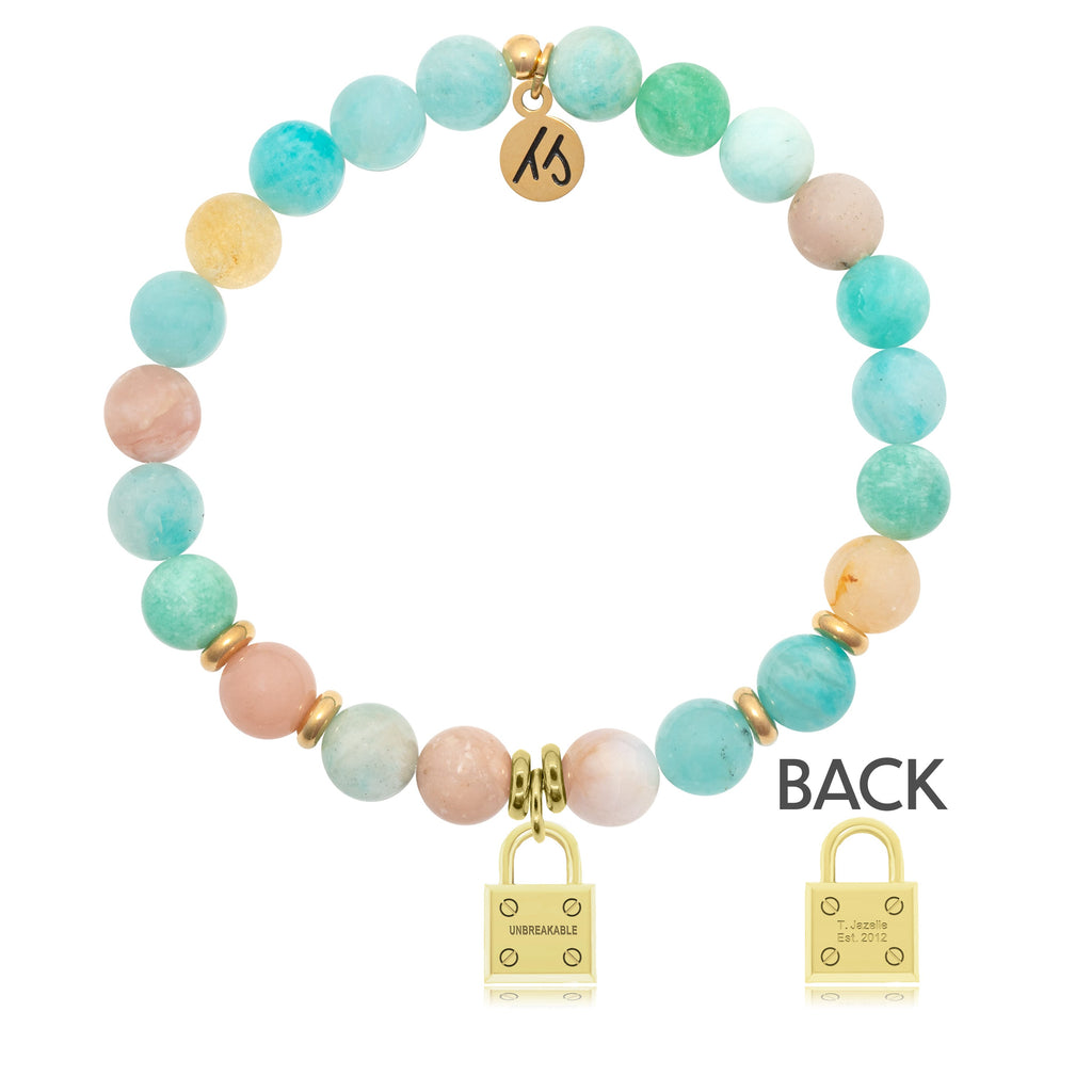 Gold Collection - Multi Amazonite Stone Bracelet with Unbreakable Gold Charm
