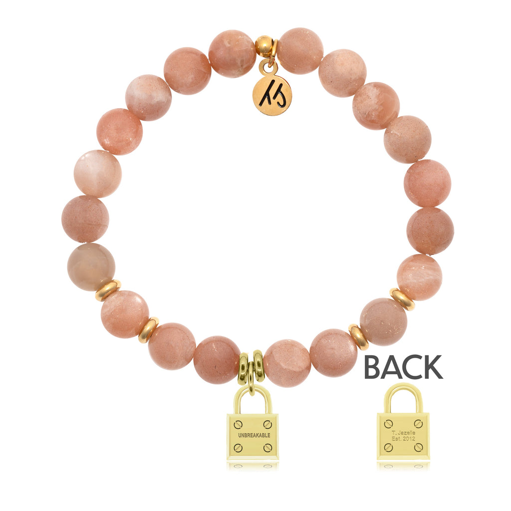 Gold Collection- Peach Moonstone Stone Bracelet with Unbreakable Gold Charm