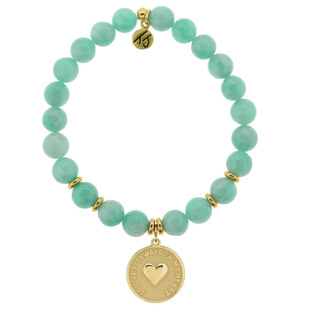 Gold Collection - Peruvian Amazonite Stone Bracelet with Always in My Heart Gold Charm