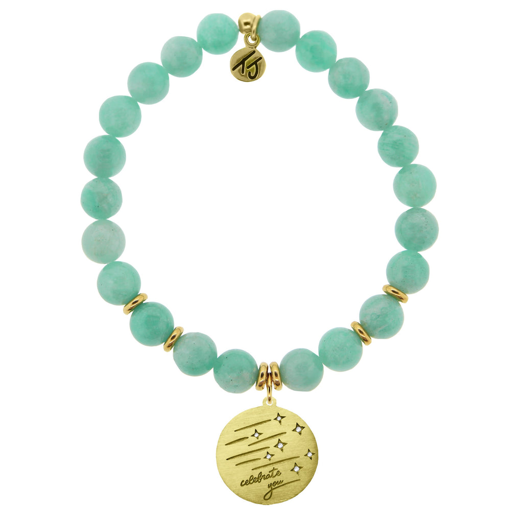 Gold Collection - Peruvian Amazonite Stone Bracelet with Birthday Wishes Gold Charm