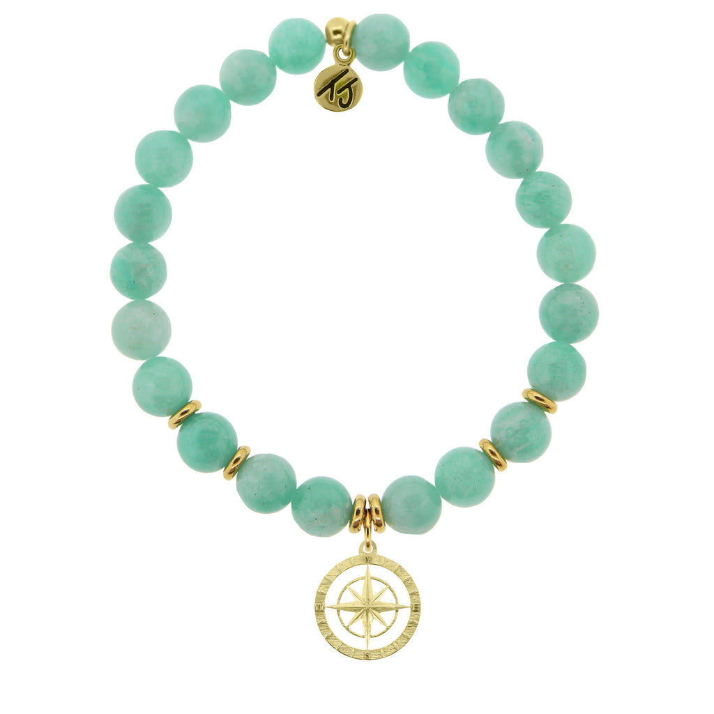Gold Collection - Peruvian Amazonite Stone Bracelet with Compass Rose Gold Charm
