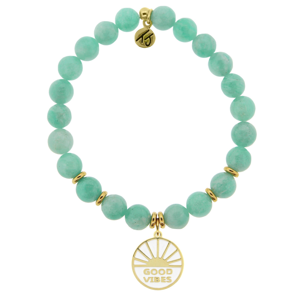 Gold Collection - Peruvian Amazonite Stone Bracelet with Good Vibes Gold Charm