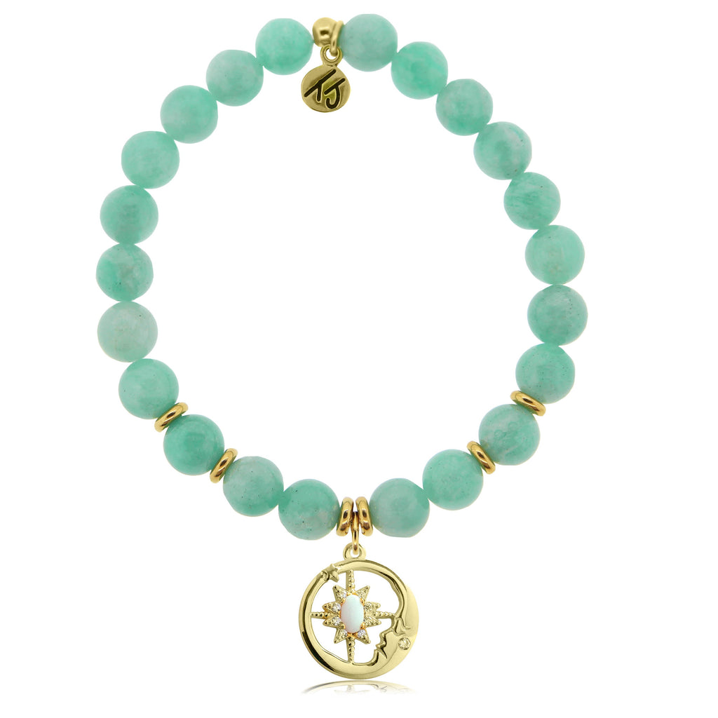 Gold Collection - Peruvian Amazonite Stone Bracelet with Moonlight Gold Charm