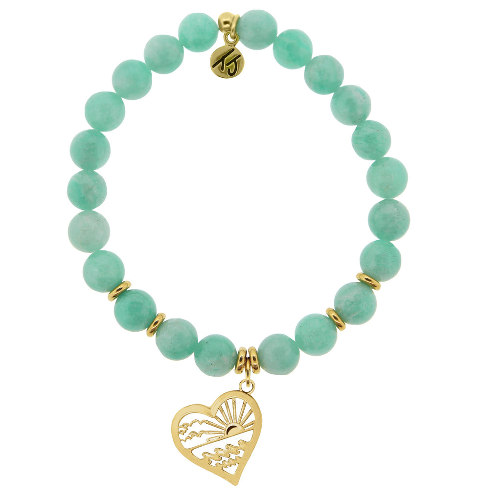 Gold Collection - Peruvian Amazonite Stone Bracelet with Seas the Day Gold Charm